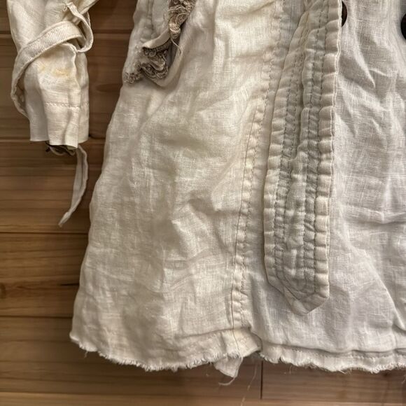 AllSaints Size 8 100% Linen Harlequin Button Front Trench Coat Lagenlook - Picture 7 of 15